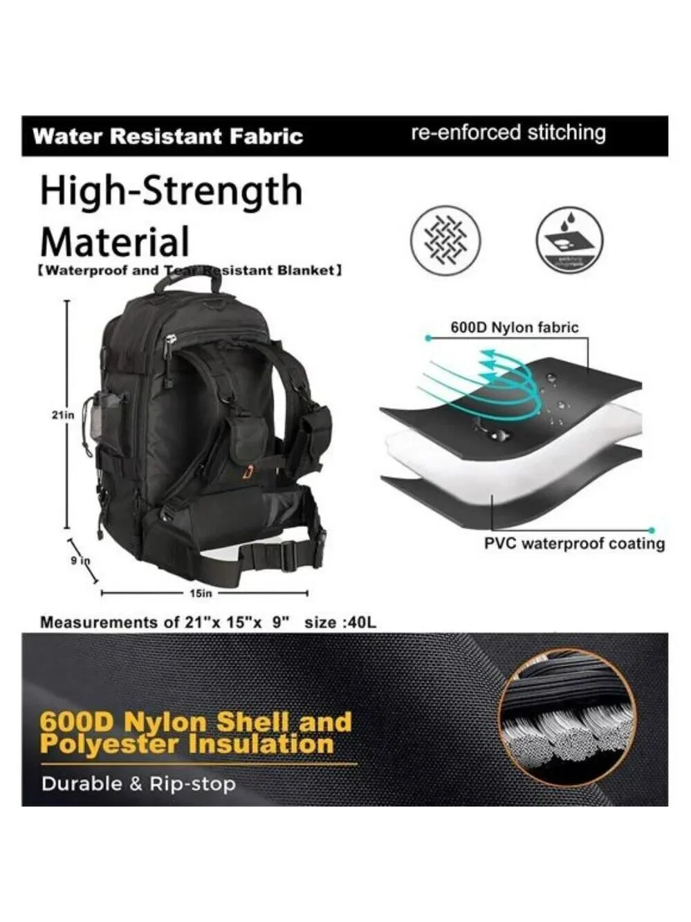 Tactical Military Backpack Molle 3 Day Pack Hiking Camping Travel Black